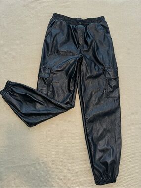 Juicy Couture Black Faux Leather Cargo Joggers